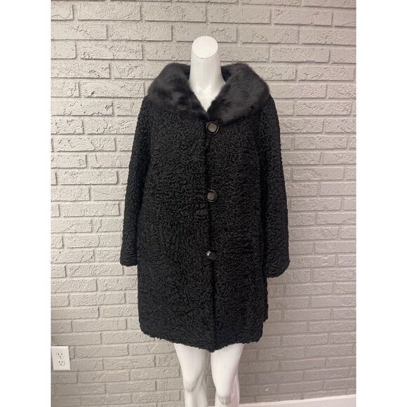 N.L Kaplan Women Black Persian Lambswool & Fur Bolero jacket Size M - Picture 1 of 15